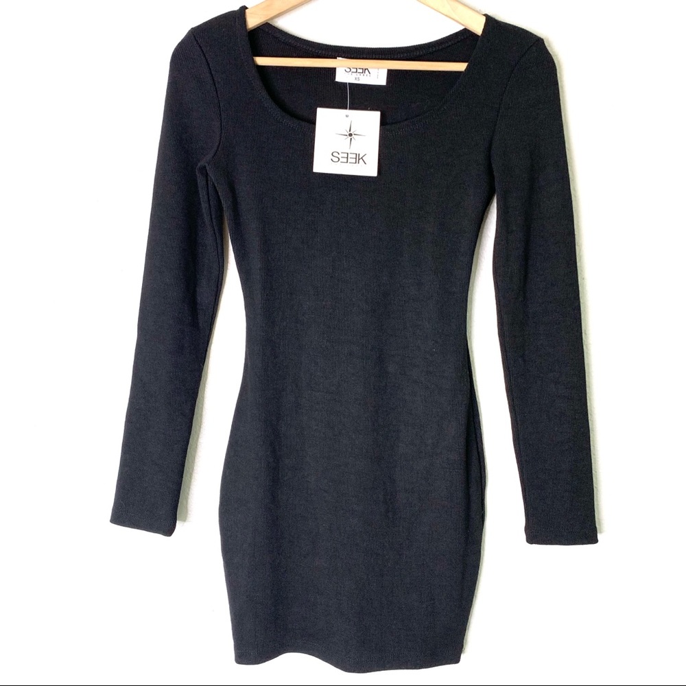 NEW SEEK The Label black long sleeve ribbed dress